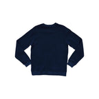 Blue wool sweater by Topo Designs, shown from the back with long sleeves and ribbed trim.