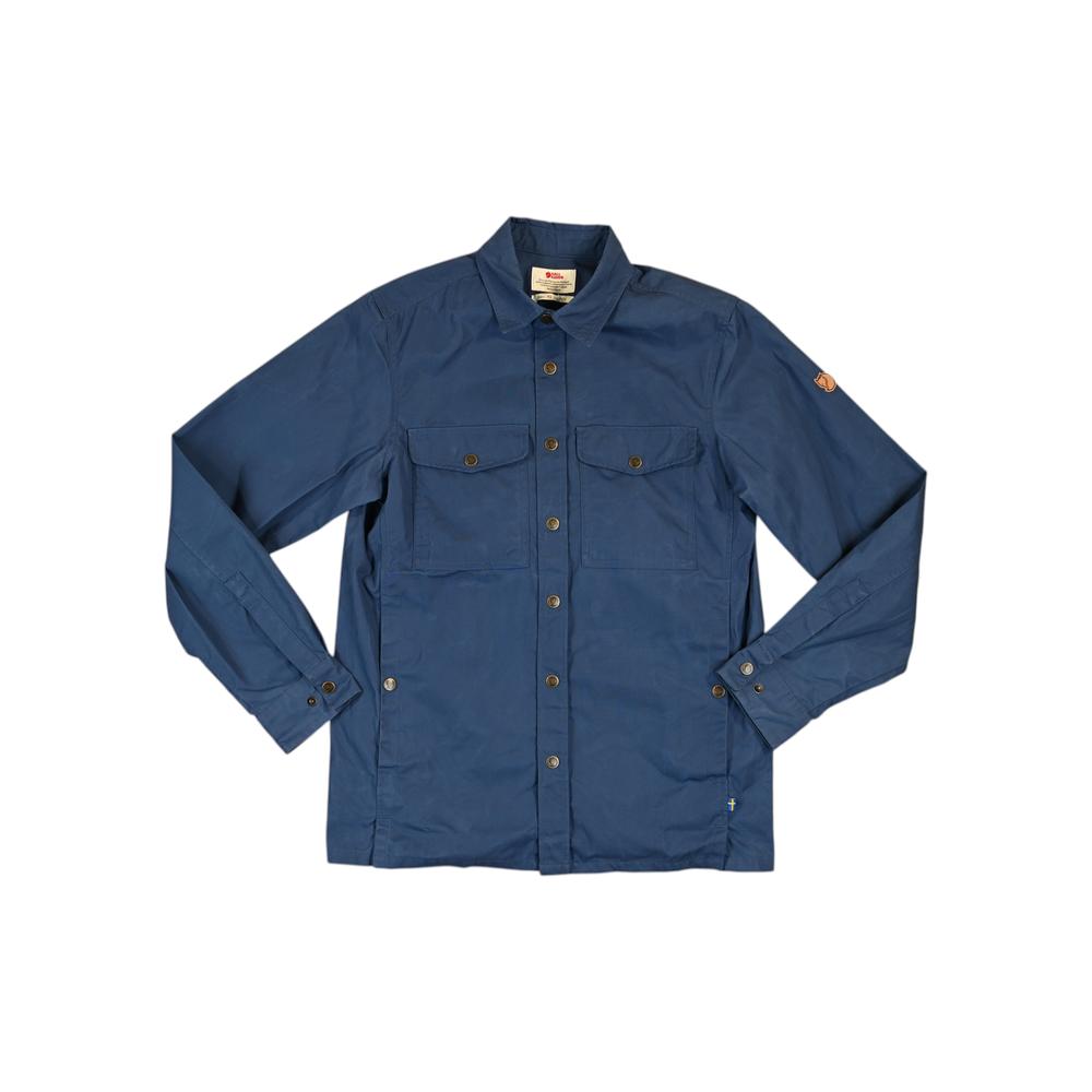 Blue long sleeve overshirt by Fjallraven with button closure and chest pockets.