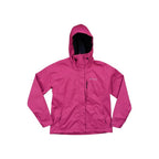 Pink hooded rain shell jacket by Columbia with a full zip closure and logo detail.