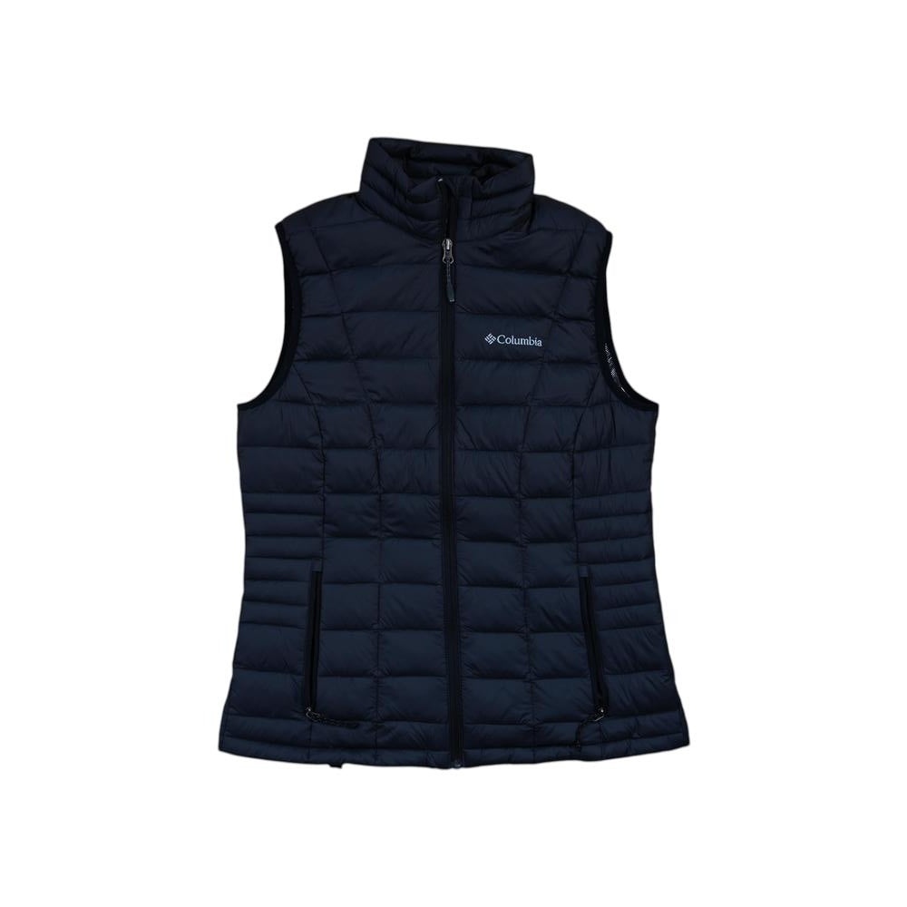 Black quilted vest by Columbia with a full zipper closure and front pockets.