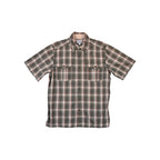 Green plaid button-down shirt by Carhartt, featuring short sleeves, two chest pockets, and a point collar.