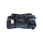 Black duffel bag by North Face with haul handles and several webbing straps.