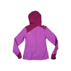 Purple women's softshell jacket by La Sportiva featuring a hood and long sleeves, shown from the back.