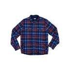 Purple and blue flannel long sleeve shirt by LL Bean, with a fleece lining and a plaid pattern.