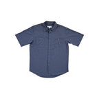 Gray short sleeve shirt by Orvis, with two buttoned breast pockets and a button down front.