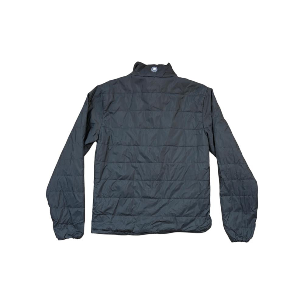 Grey synthetic insulated jacket by Marmot, shown from the back, with quilted pattern.