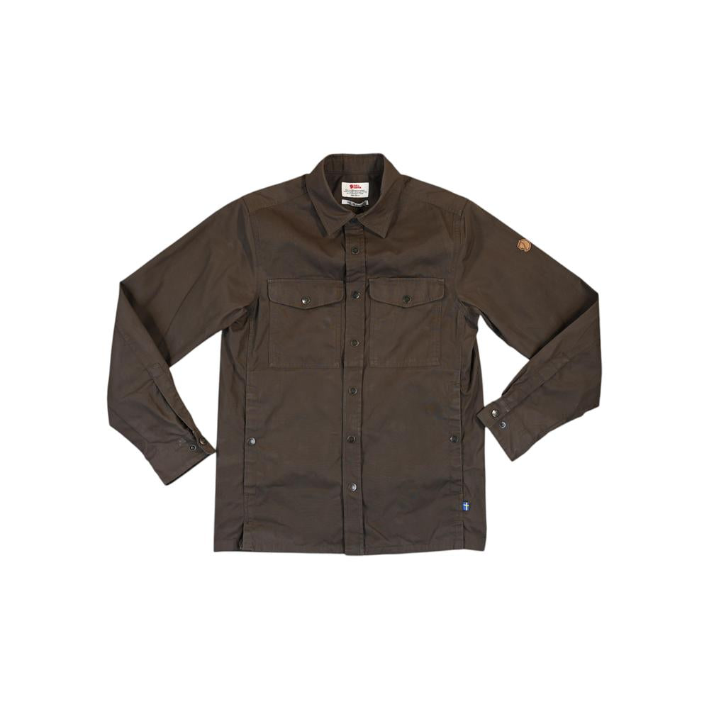 Brown long sleeve overshirt by Fjallraven, with two chest pockets and button closure.