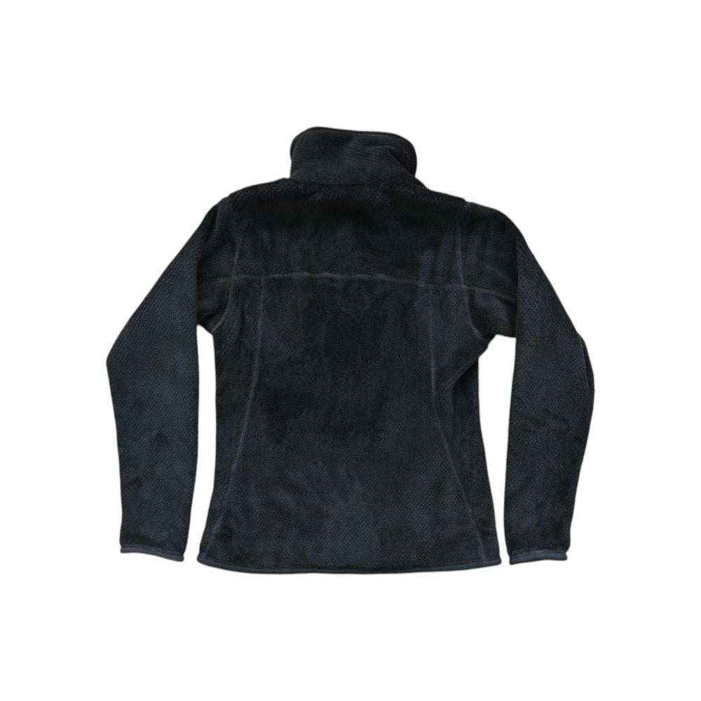 Black fleece jacket by Patagonia with a textured finish, seen from the back.