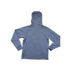 Blue active full-zip hoody for men by REI, shown in back view with a small tag near the bottom.