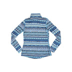 Blue base layer shirt with quarter zip by Nike, featuring a unique horizontal striped pattern.
