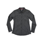 Gray long sleeve shirt by Outdoor Research, featuring two buttoned chest pockets and curved seams.