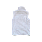 White fleece vest by North Face, back view with a high collar and soft, textured fabric.