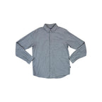 Gray long-sleeve shirt by Patagonia with a button-down collar, chest pocket, and subtle heathered texture.