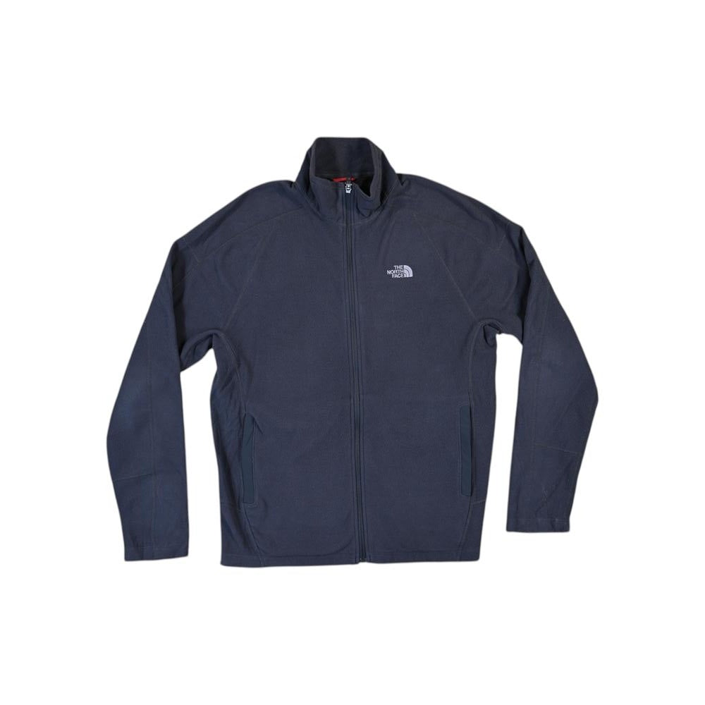 Grey fleece full-zip jacket by The North Face with long sleeves and zippered pockets.