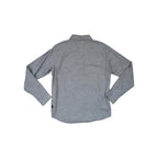 Gray cotton long sleeve shirt by Patagonia, shown from the back.