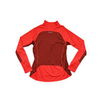 Red baselayer long sleeve shirt by Patagonia, with a quarter zip and thumbholes.