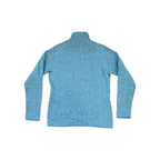 Teal sweater fleece by Patagonia with quarter zip closure and long sleeves.