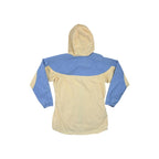 Cream and blue windbreaker softshell jacket by Columbia, in a vintage style with a hood.