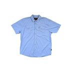 Light blue short-sleeve shirt by Howler Bros featuring western-style pockets and snap closures.