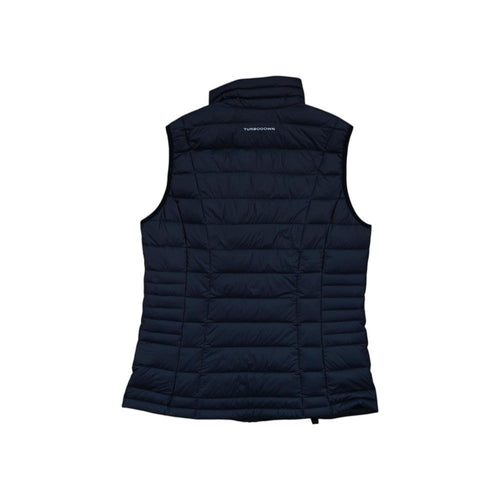 Black vest by Columbia with a quilted pattern and high neckline seen from the back.