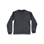 Gray wool sweater from Filson with long sleeves and visible seams at the cuffs.