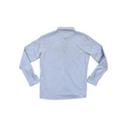 Blue long-sleeve shirt by Arcteryx with a button-down collar and the brand's logo at the upper back.
