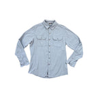 Gray long sleeve button-down shirt by Kuhl, with two chest pockets and buttoned cuffs.