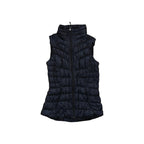 Black down vest for women by Athleta, with a quilted pattern and full zipper.