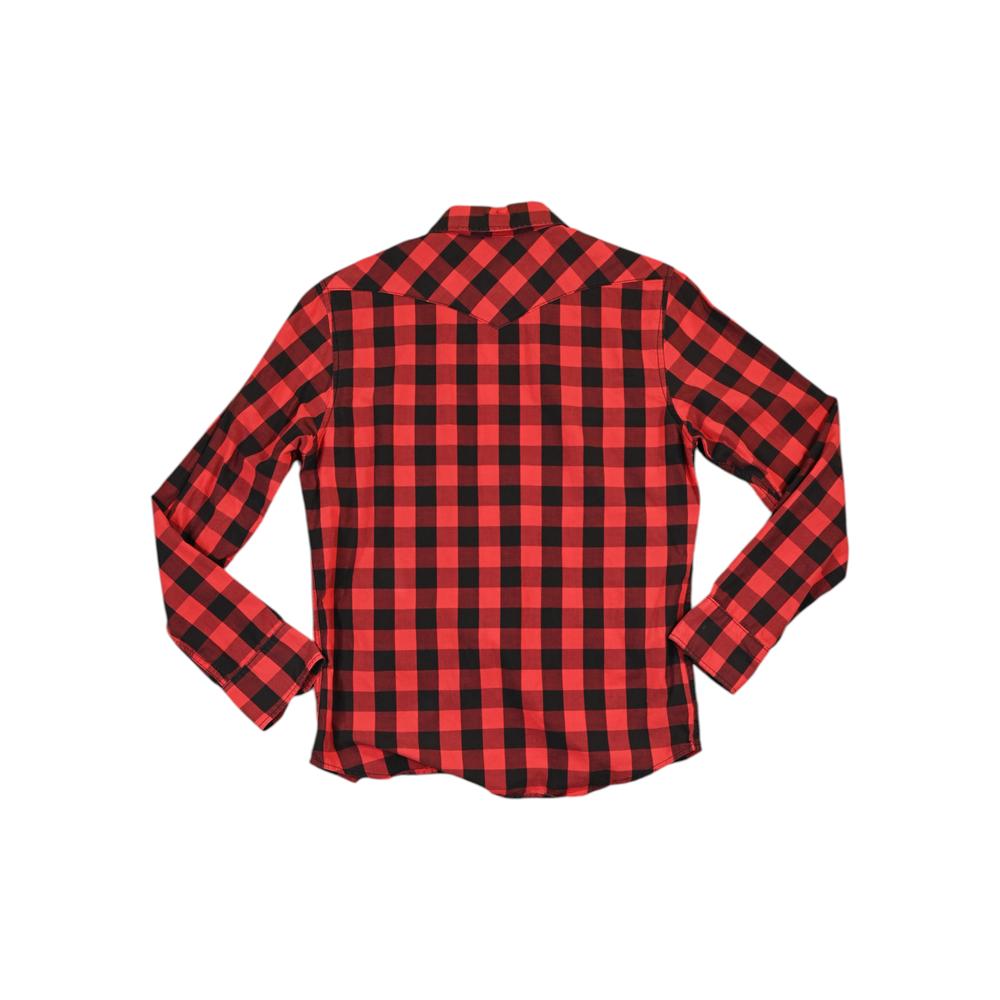 Topo Designs Women's Rare Original Made in USA Buffalo Check Long Sleeve Shirt Red/Black S Used - FERAL