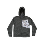 Green long-sleeve zip hoodie by Simms, with a camouflage pocket detail.