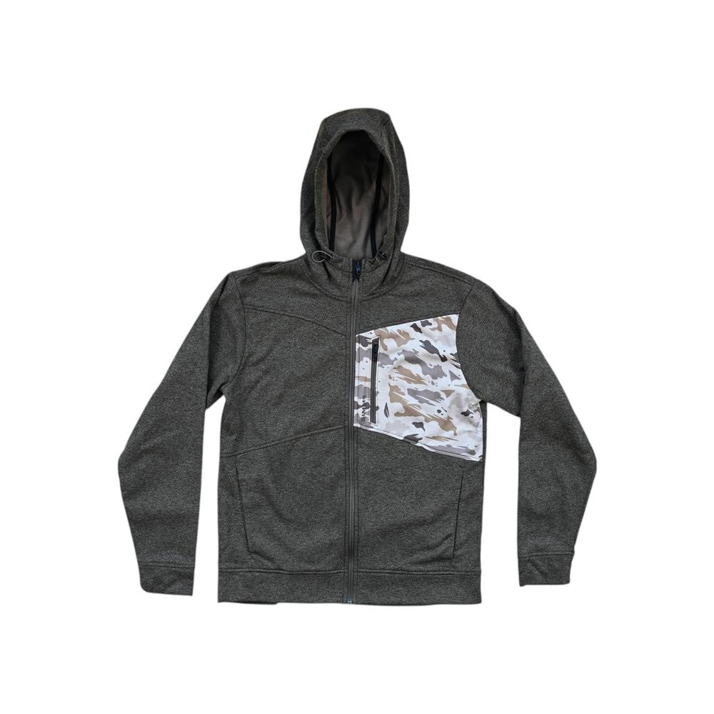 Green long-sleeve zip hoodie by Simms, with a camouflage pocket detail.