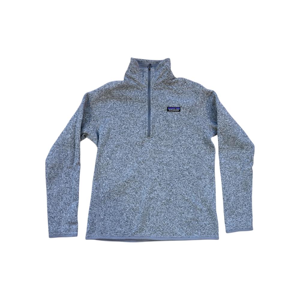 Grey quarter-zip fleece sweater by Patagonia, featuring a heathered knit texture.