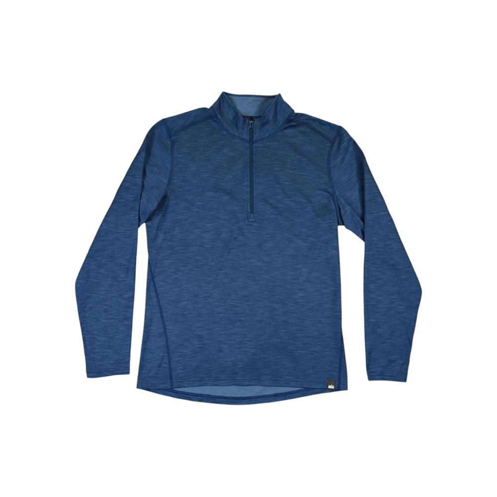 Blue active fleece quarter-zip by REI, with long sleeves and a straight hem.