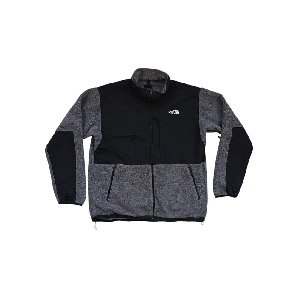 Men's fleece jacket, gray and black by The North Face, featuring front zip closure and pockets.