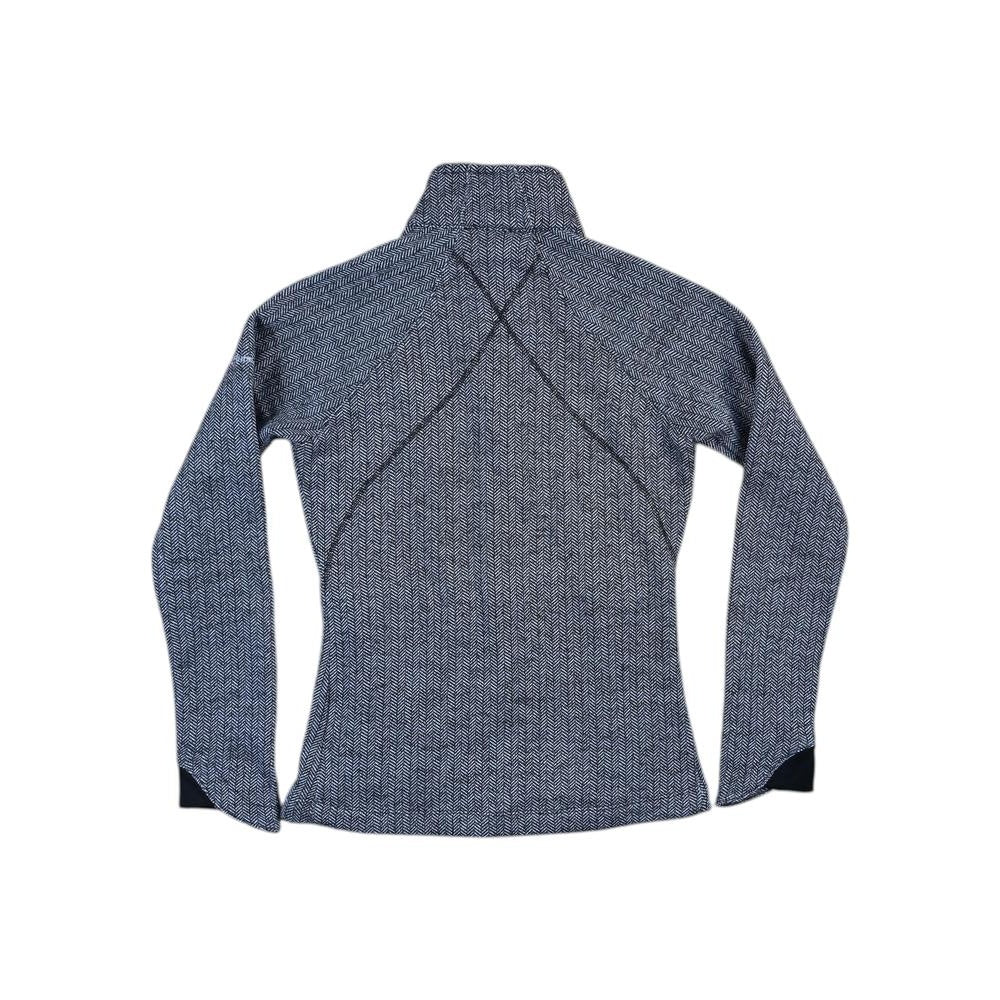 Grey and black herringbone fleece jacket by Columbia, with a full zip and long sleeves.