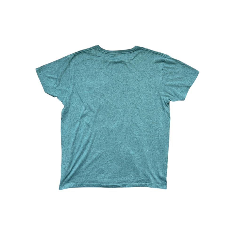 Teal slim fit active shirt by Patagonia, with short sleeves and a heathered texture.
