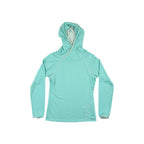 Blue long-sleeve sunshade hoody from Patagonia, with raglan sleeves and contrasting trim.