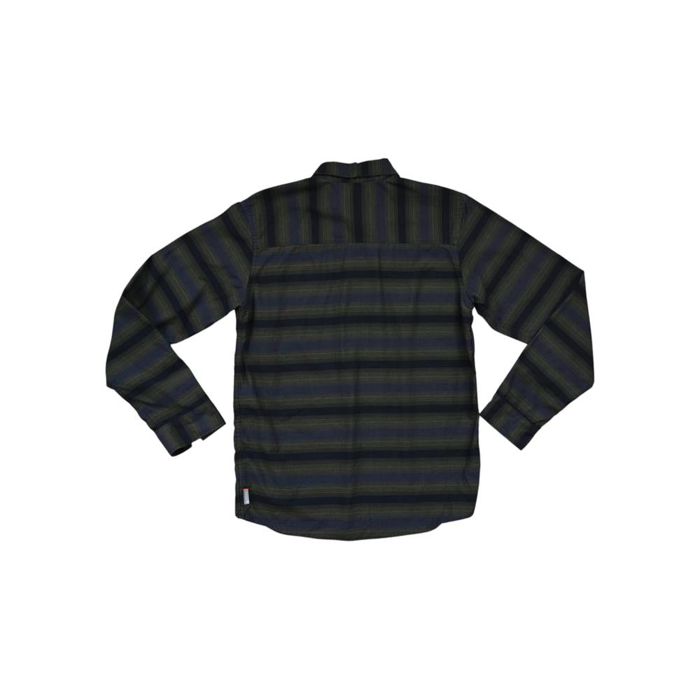 Green striped long sleeve shirt by Mountain Hardwear with button down closure and long sleeves.