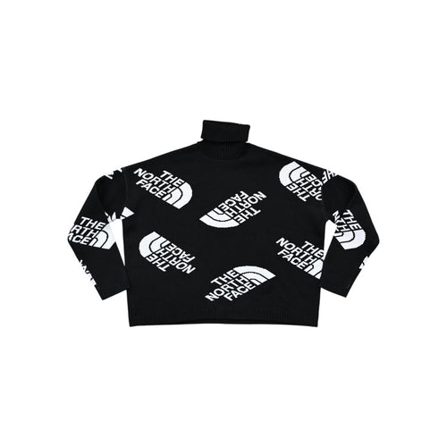 North Face Women's Black Series All-Over Logo Turtleneck Sweater Black M Used RARE - FERAL