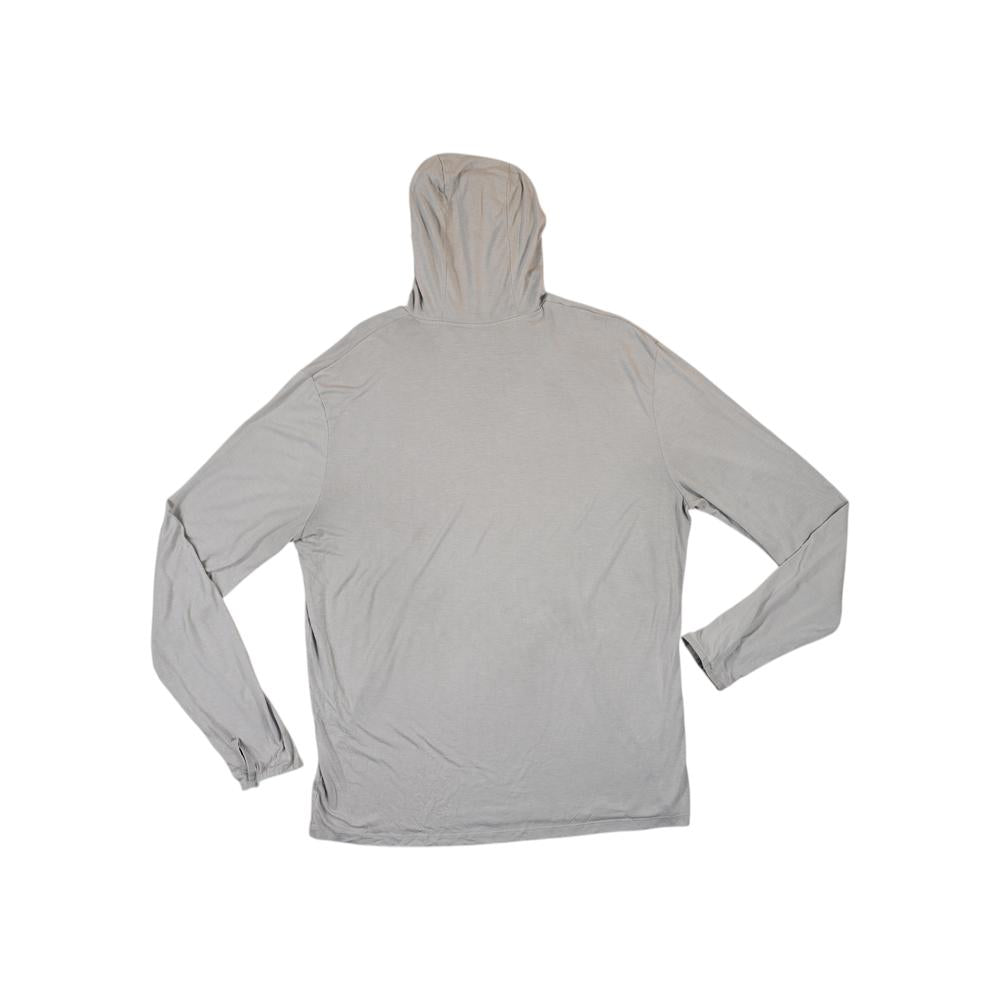 Gray sun hoodie by Freefly, displayed on a white background with long sleeves and a hood.