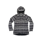 Black Gore-Tex ski jacket by Burton featuring a geometric tribal pattern and a hood.