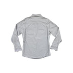 Grey long sleeve button down shirt by Kuhl, featuring a textured striped pattern.