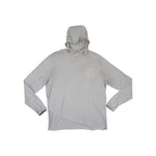 Grey sun hoodie by Freefly, featuring long sleeves and a chest pocket, laid flat on a white background.
