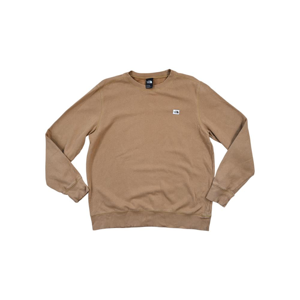 Tan long-sleeve sweatshirt by North Face with ribbed hem and cuffs.