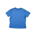 Blue short sleeve shirt by REI, laid flat on a white background.