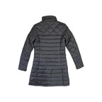 Grey Radalie Parka by Patagonia with quilted diamond pattern, long sleeves, and standing collar.