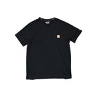 Black pocket T-shirt by Carhartt with a small logo patch on the pocket and branded neck tape.