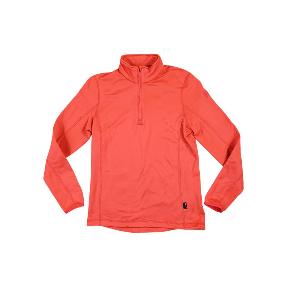 Pink quarter-zip base layer by Helly Hansen, with long sleeves and a stand-up collar.