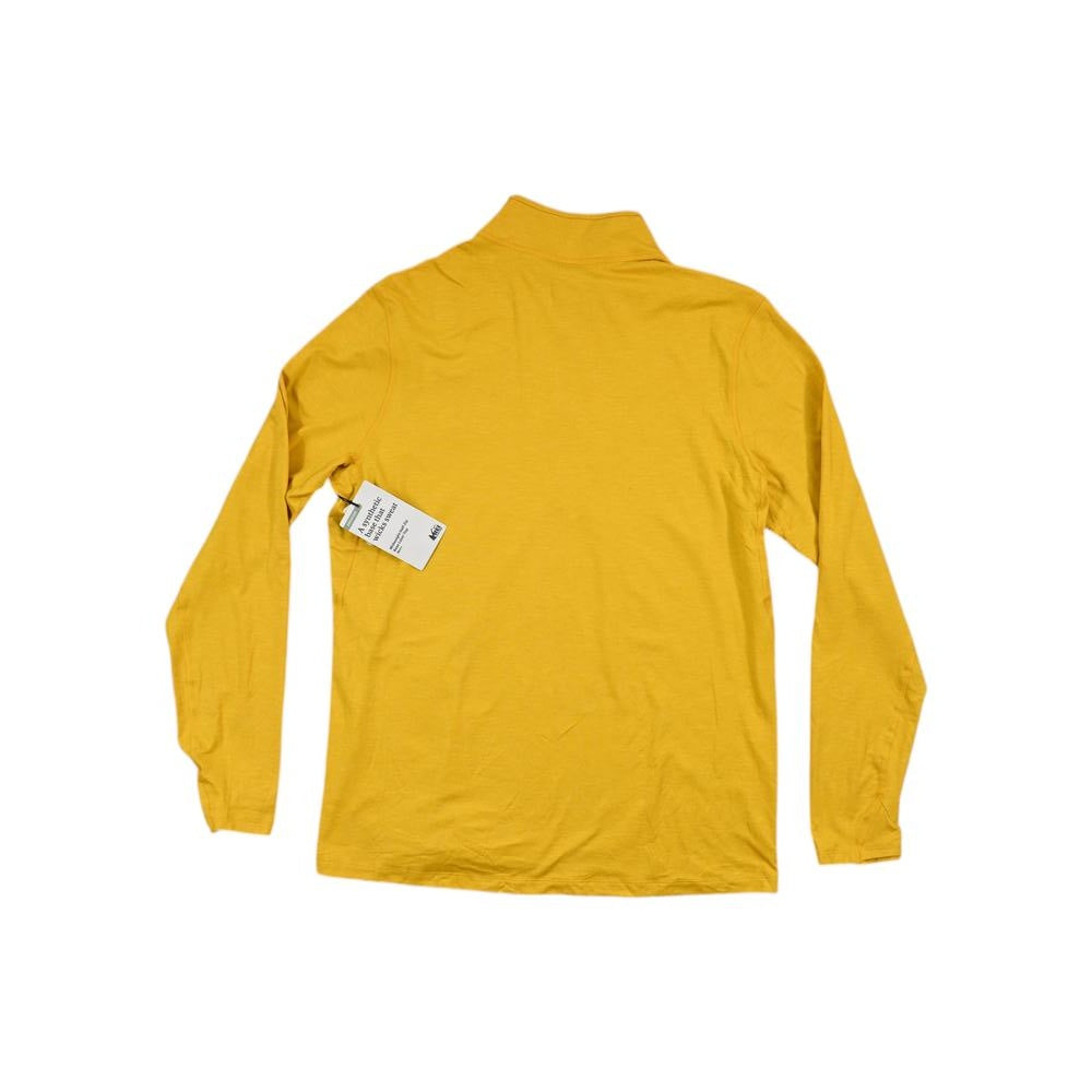 Yellow baselayer shirt for men by REI, with a half-zip neck and long sleeves.