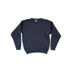 Navy and red wool sweater by Woolrich, with long sleeves and ribbed texture.